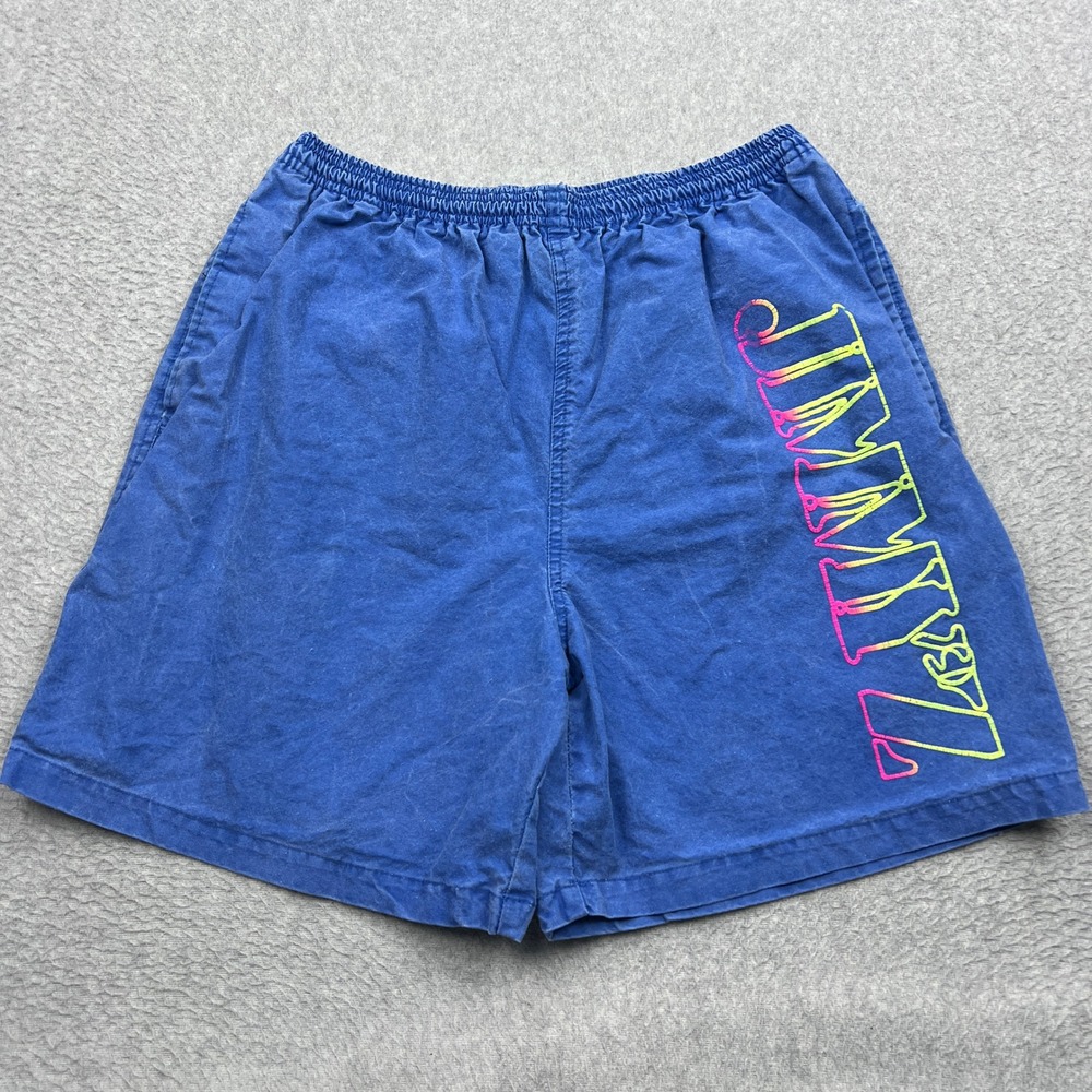 VTG Jimmy'Z Shorts Mens Medium Blue Neon Graphic Skater Surf Elastic Waist Beach